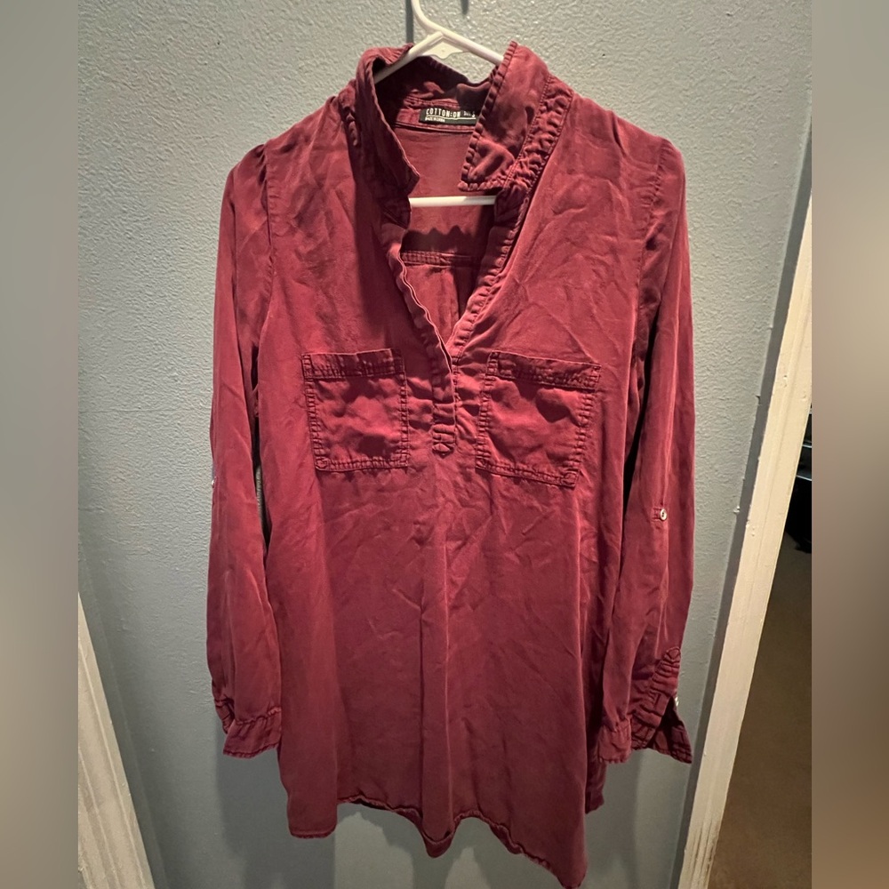 Burgundy cotton on over sized button up size S